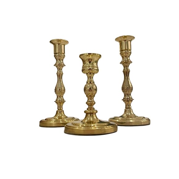 3 Vintage Baldwin Polished Brass Candlestick Holder Set ( 7”, 4.75) Table Décor - Picture 5 of 15